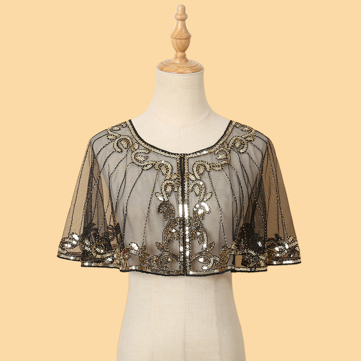 Châle à clapet en dentelle perlée et paillettes, élégant, embellissement léger et brillant pour robes de soirée