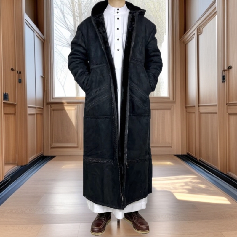 Qamis pour homme en faux daim, cardigan à capuche, épais, avec poches, chaud, hiver, musulman, islamique, arabe, Kaftan, Eid, prière, Jubba