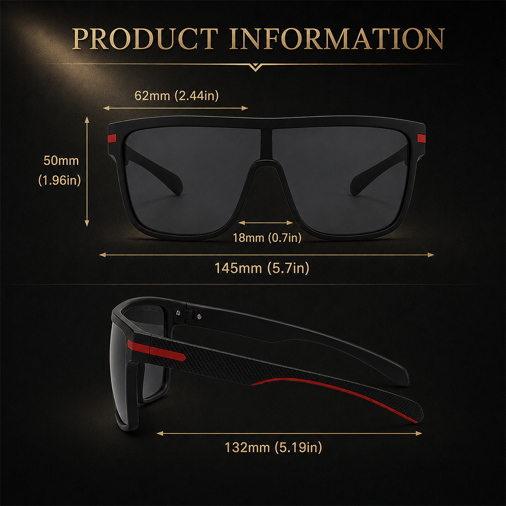 Lunettes de soleil carrées surdimensionnées pour hommes et femmes, verres monolithiques anti-éblouissement UV400, idéales pour la conduite, les activités de plein air, les vacances et la mode