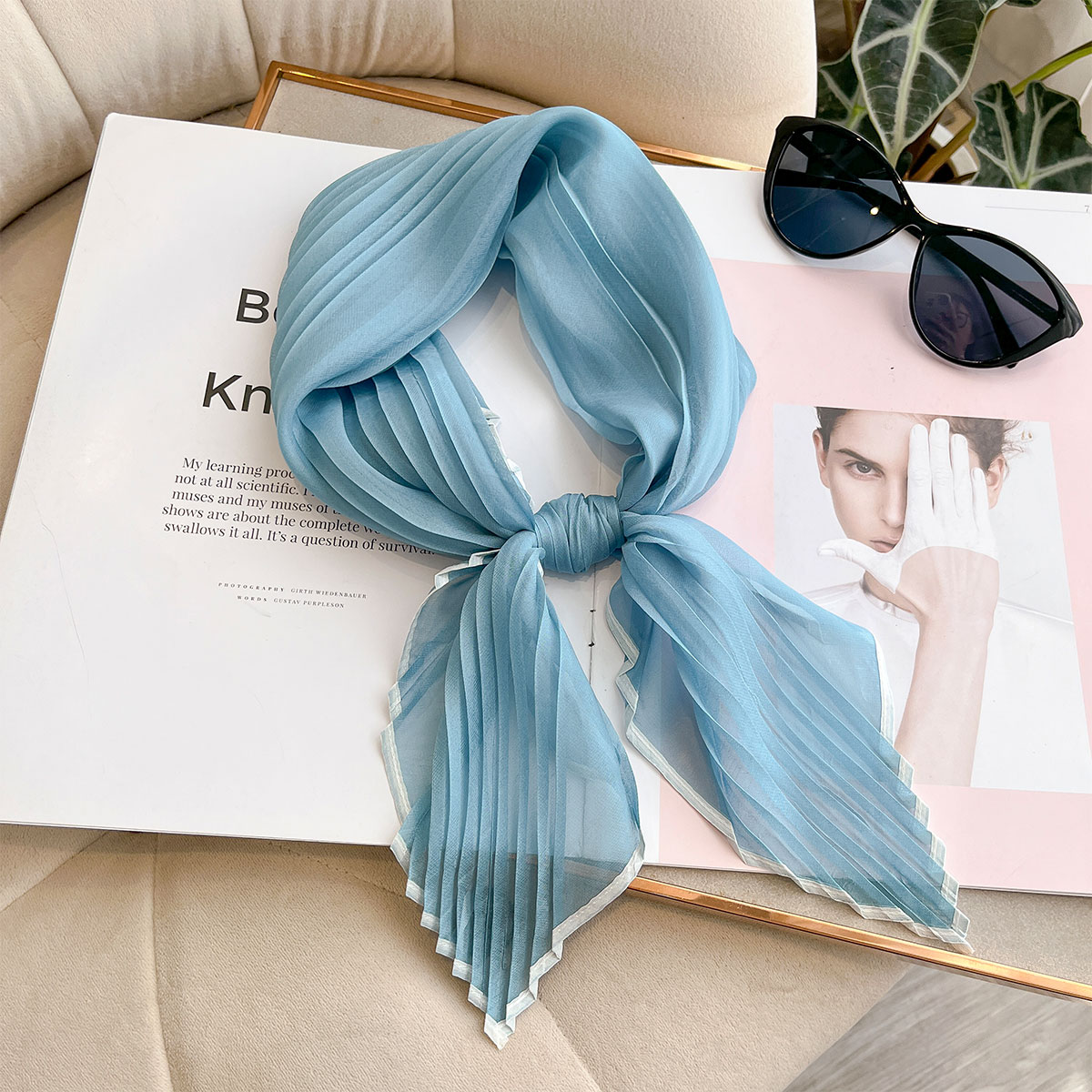 Femmes plissé Satin solide Foulard Foulard carré châle cheveux cravate bande mouchoir Satin Foulard foulards décoratifs