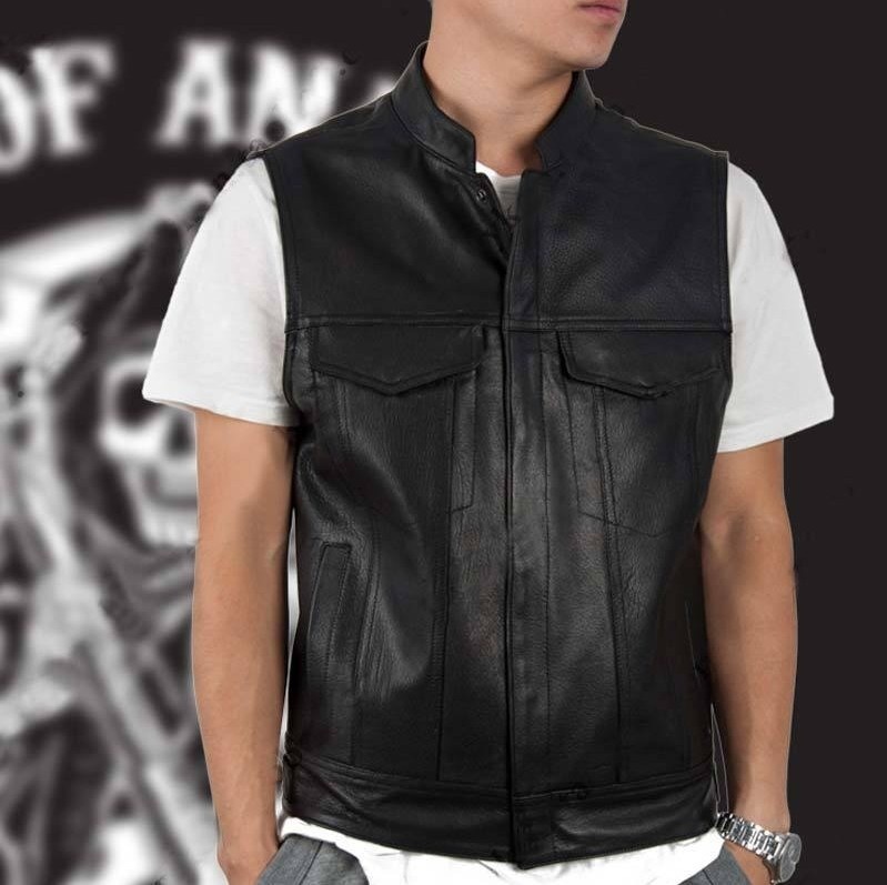 Gilet de mode noir moto Hip Hop gilet mâle Faux cuir Punk solide noir printemps sans manches gilet en cuir