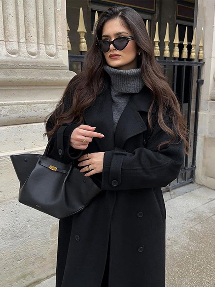 Manteau en laine avec pompon GNE, pardessus en tweed double face, col montant frangé, laine Everak, léger, luxe français, hiver