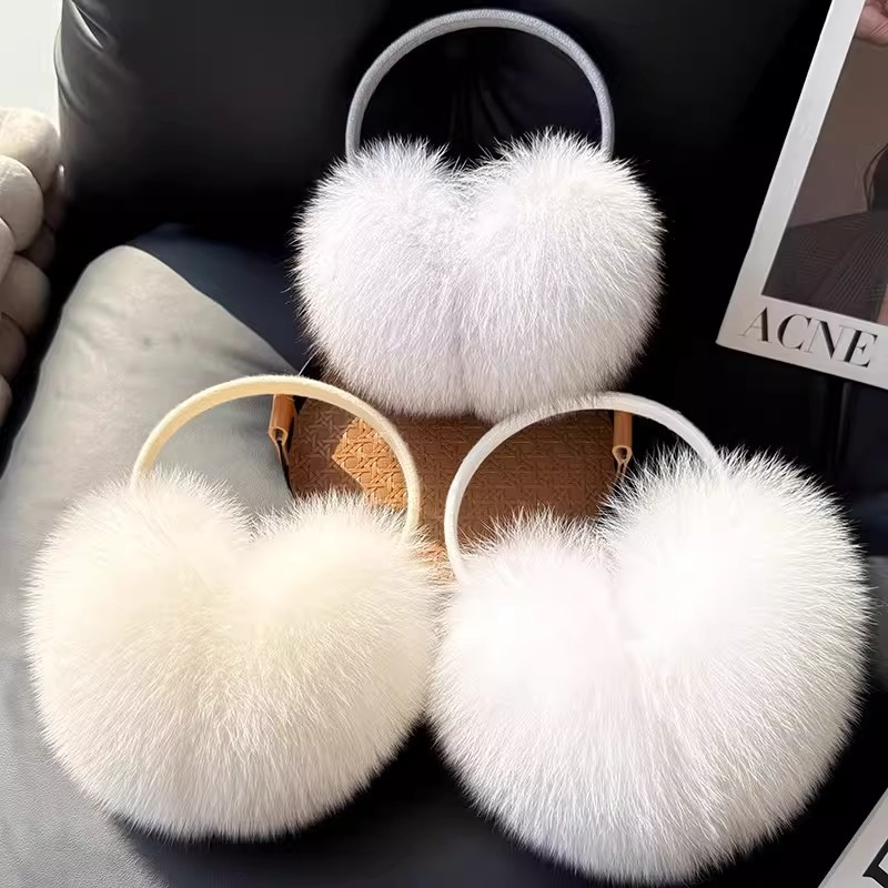 Nouveau hiver réel fourrure de renard cache-oreilles pour femmes naturel fourrure de renard foulards double usage véritable plus chaud en peluche oreille Muff extérieur solide fourrure