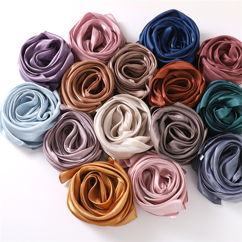 Châle en satin étincelant pour femme, étole de couverture de plage, hijab musulman, 20 couleurs unies, écharpe de haute qualité, ronde et scintillante, 175x75cm