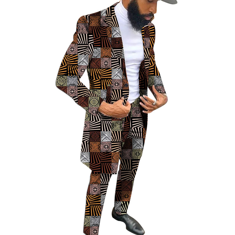 Costume de Couture africaine pour hommes, blazer Long avec pantalon, mode nigériane, tenue de mariage/fête, tenues de marié