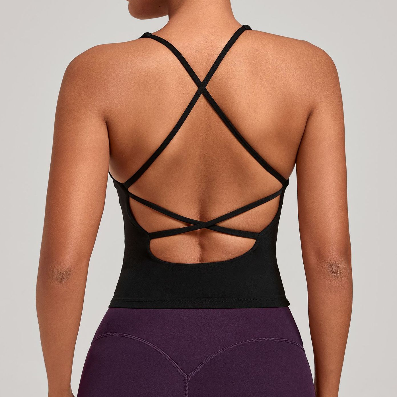 Débardeurs de sport pour femme, vêtements de yoga, hauts d'entraînement rembourrés pour la gym, collection été 2026, dos nu, couleur café, beige, violet, bleu