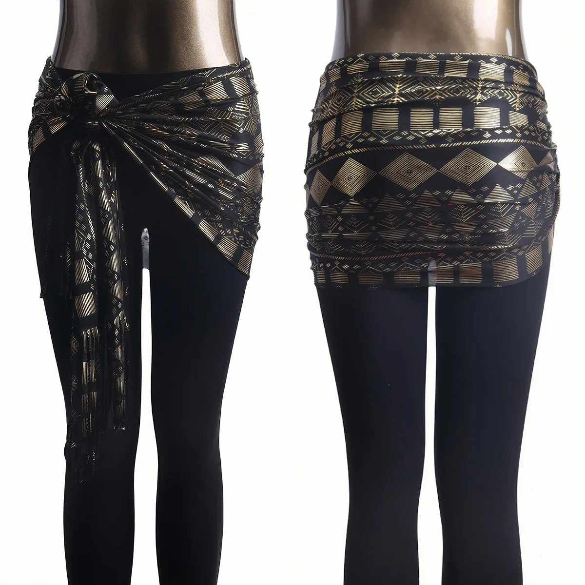 Écharpe triangulaire imprimée rétro et tendance pour femme, accessoires élégants pour costumes de danse avec feuille d'or, écharpe de hanches pour vacances à la plage
