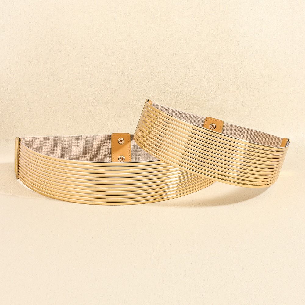 Ceinture de taille en or de haute qualité, élastique, avec boutons brillants, large et ajustée pour femmes