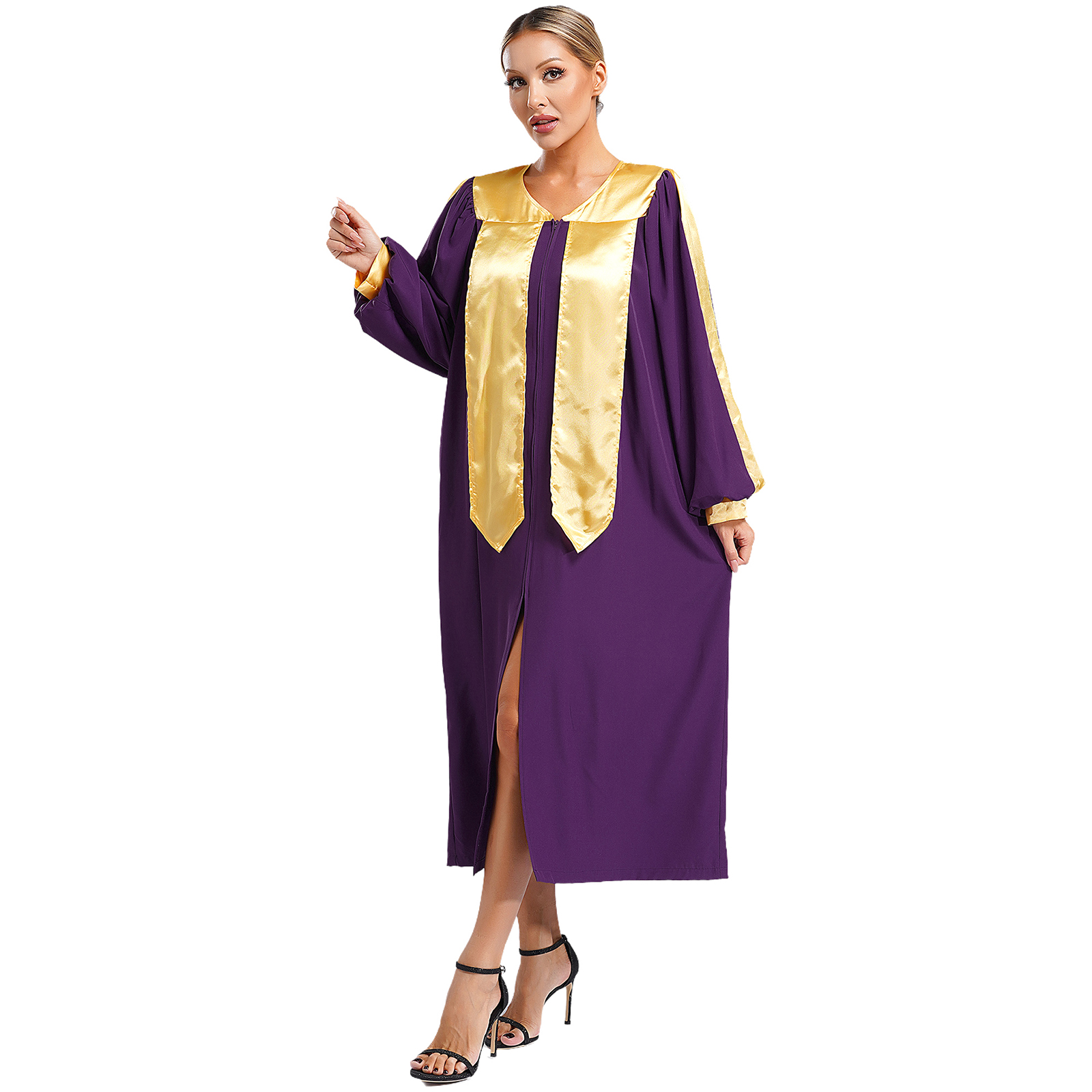 Robe de Chorale d'Église pour Femmes et Hommes, Costume de Pasteur à Thème Halloween, Robe Longue à Manches Longues avec Fermeture Éclair pour Culte Liturgique, Prière et Louange