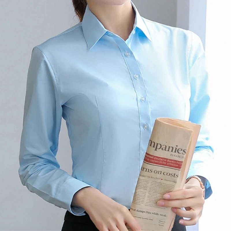 Femmes élégantes chemises femme chemise blanche à manches longues Blouse bureau dame affaires rose chemises bouton solide femmes travail Blouses hauts