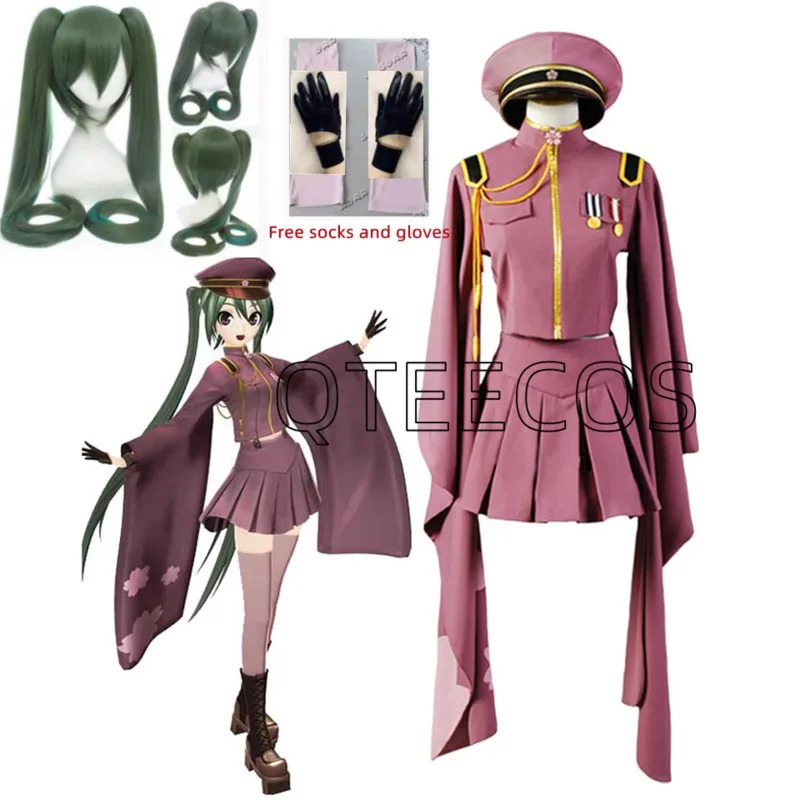 Costumes Kimono de Cosplay Anime Miku, tenue uniforme, vêtements d'halloween pour filles, comprenant des chaussettes et des gants ukh, S-2xl