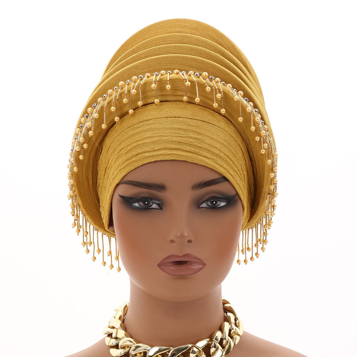 Turban africain à pampilles en diamant pour femmes, coiffe spirale, chapeau nigérian pour mariage, coiffe de fête, bonnet