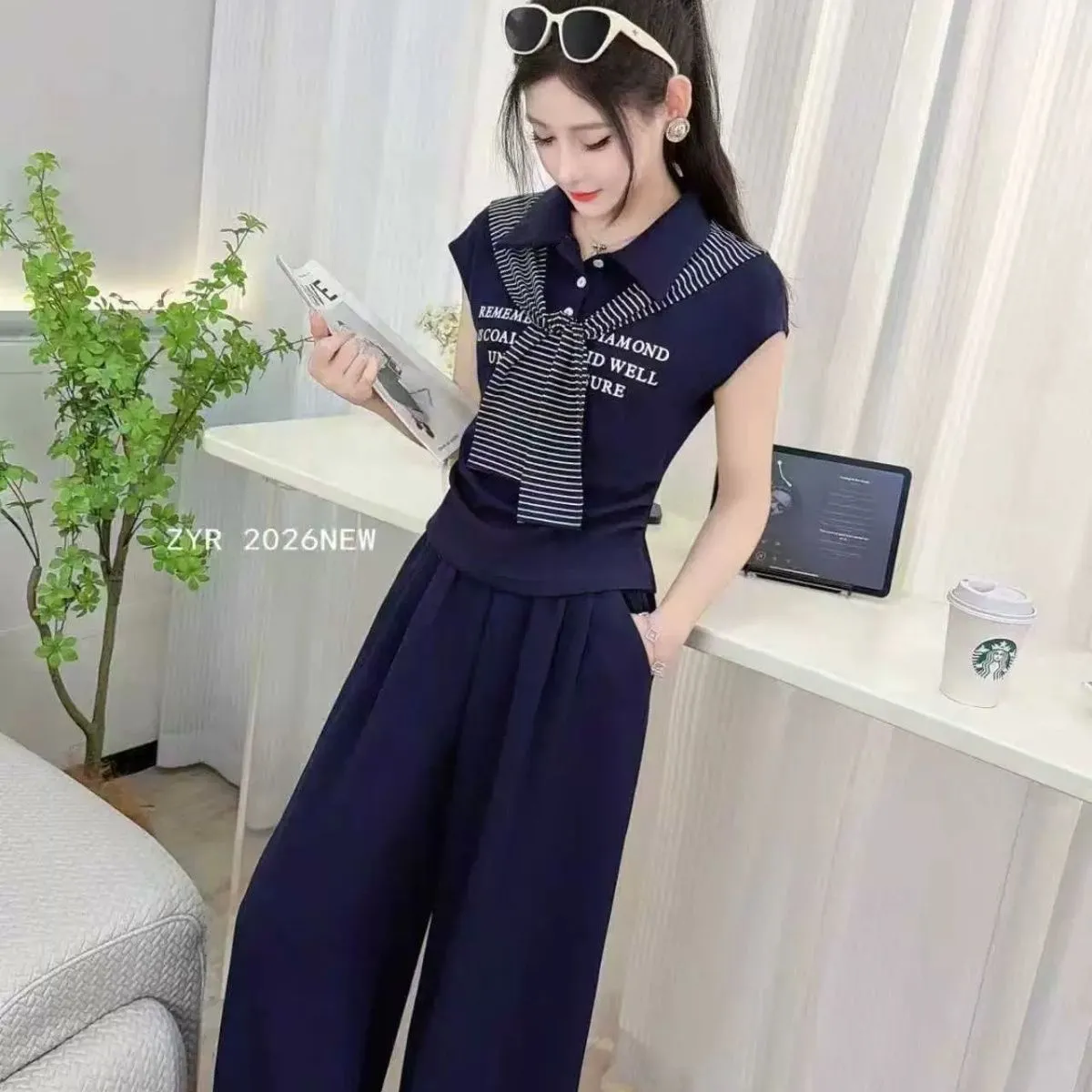 Ensemble deux pièces décontracté pour femme, nouveau style d'été, élégant et amincissant, à manches courtes, avec taille cintrée