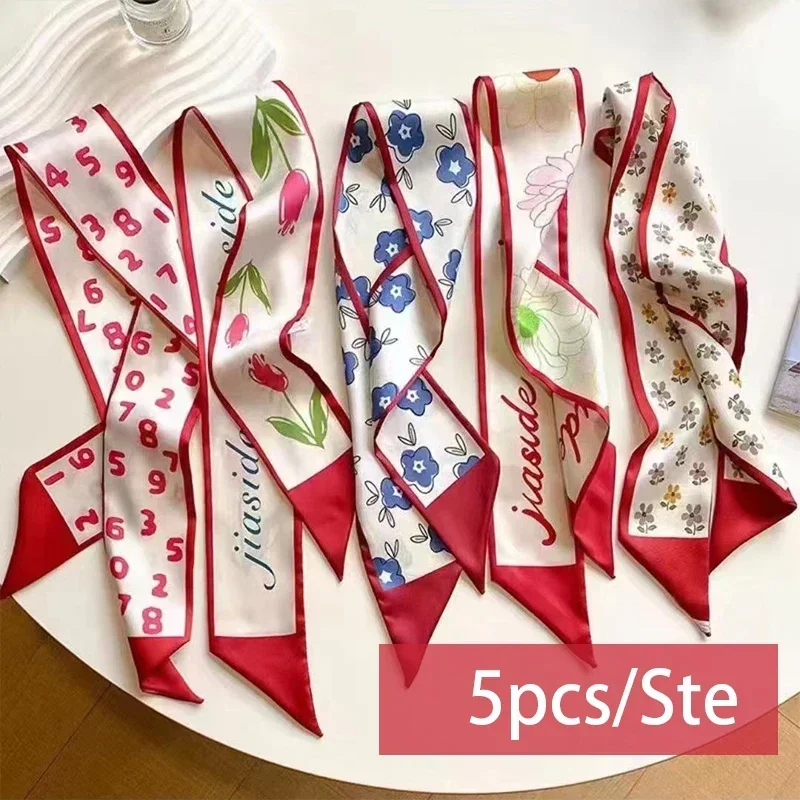 Ensemble de foulards injSatin pour femmes, bandes de cheveux grill, foulards pour dames, ruban, cravates pour poignée de sac, accessoires de coiffure, 5 pièces
