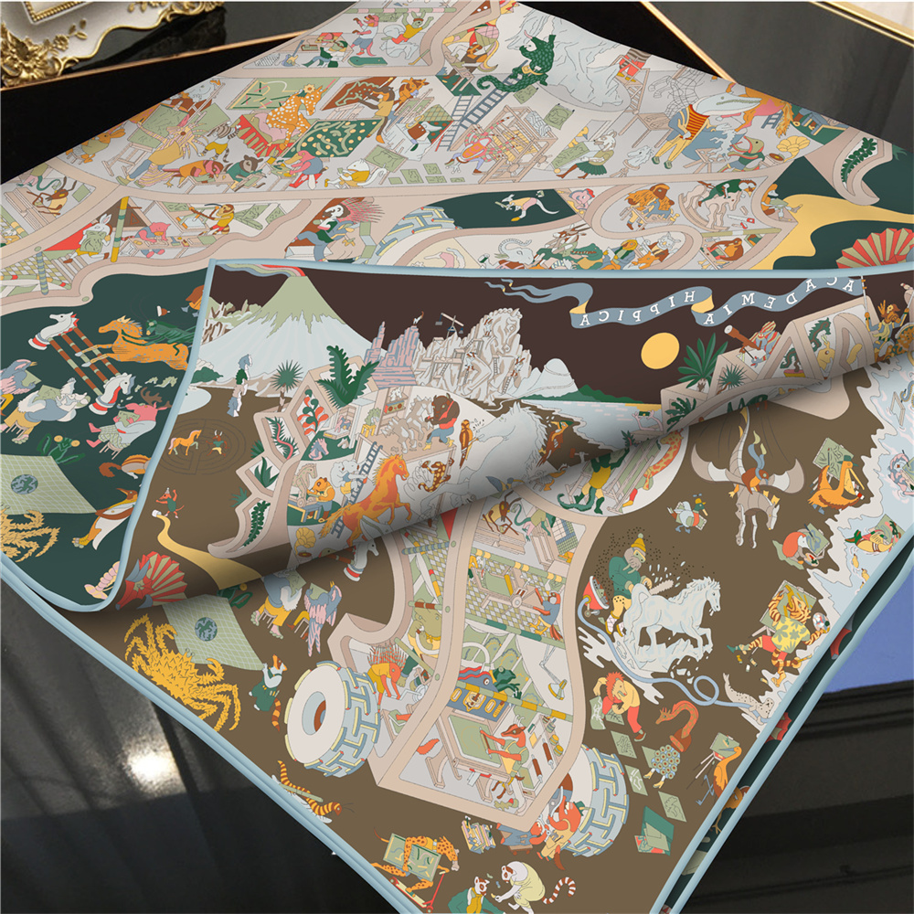 Foulards en soie de marque enveloppes Double imprimé foulard en soie sergé femmes châles Design de luxe Hijabs mode carré châle bouclé 90CM