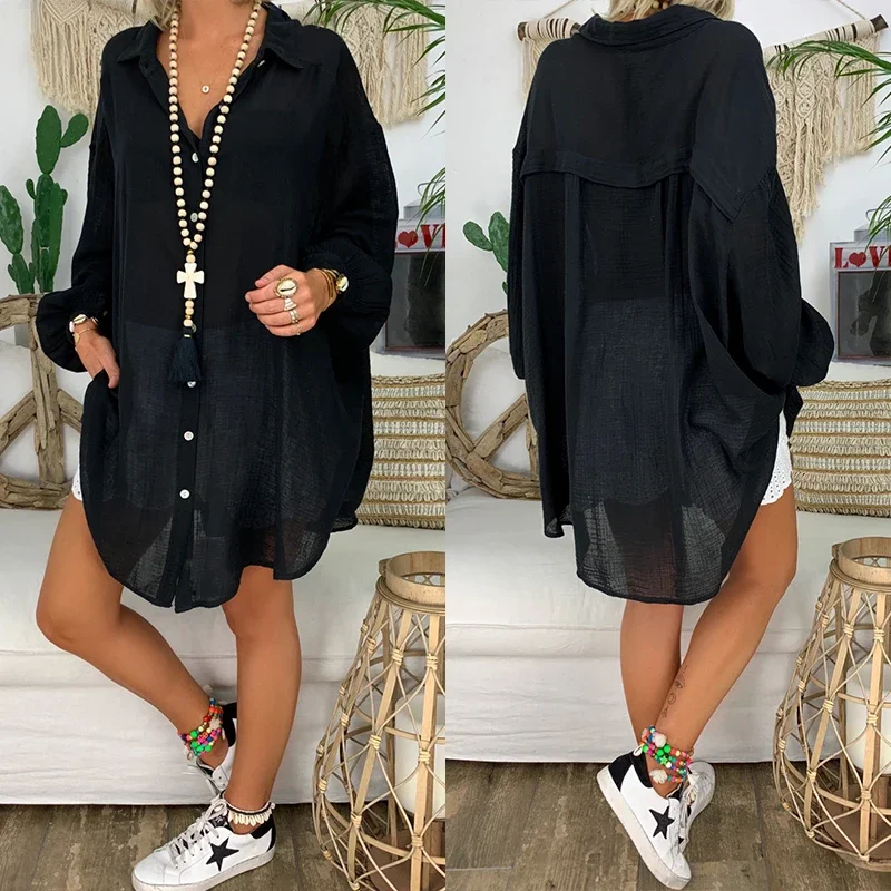 Chemise en lin à manches longues chemise boutonnée blanche chemisier en coton décontracté ample hauts pour femmes Blouses chemises T-Shirts sur mesure