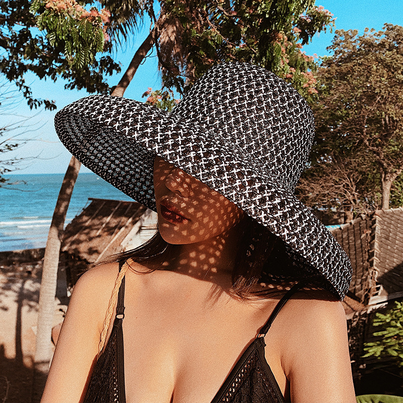 Chapeau de paille de pêcheur pour femme, style rétro Hepburn, à large bord, pour les vacances d'été à la plage, protection solaire