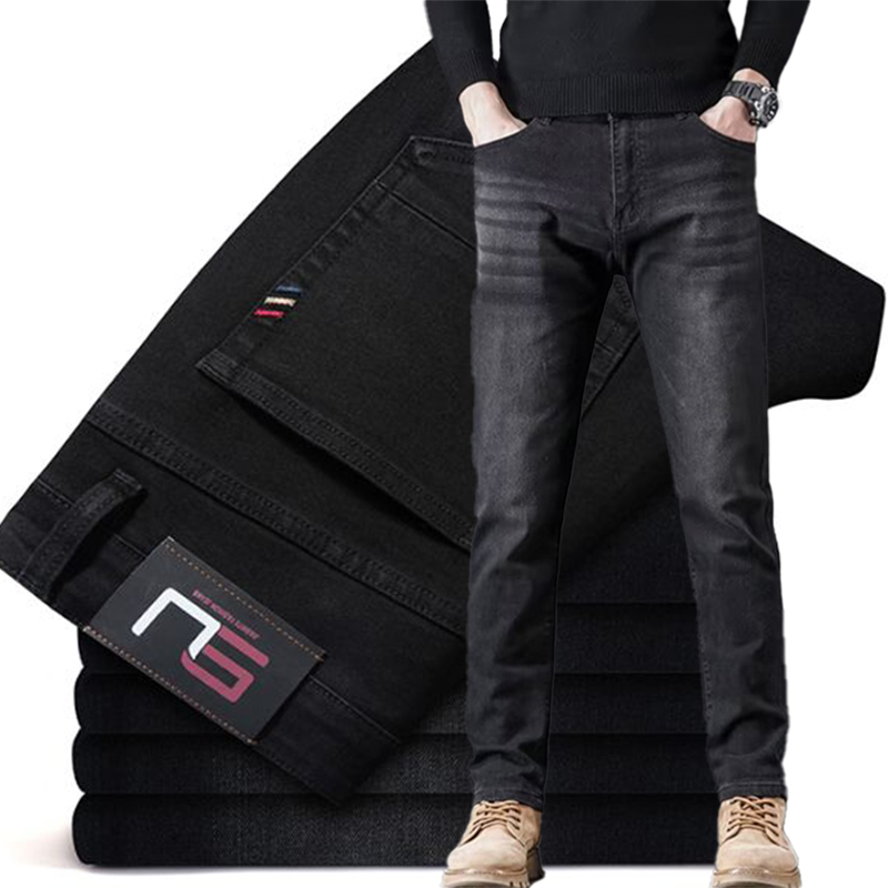 Jean droit extensible pour homme, style vintage, polyvalent, résistant à l'usure, en denim délavé, idéal pour le printemps et l'automne