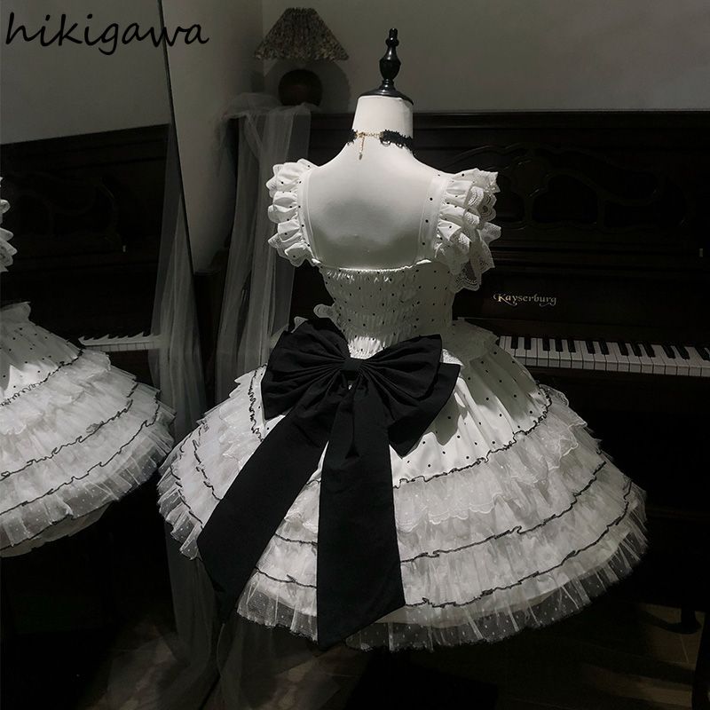 Robes Mignonnes Femme Style Lolita Japonais Col Carré Sans Manches Coupe A-line Robe d'Été Douce 2026 Vestidos de Mujer