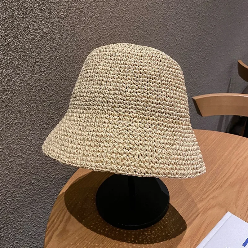 Chapeau de paille de plage coréen pour femmes, visière d'été, chapeau de poisson Suffolk, tissage à la main, ander, fille, chapeau de pêche, chapeaux de soleil pour femmes, E27