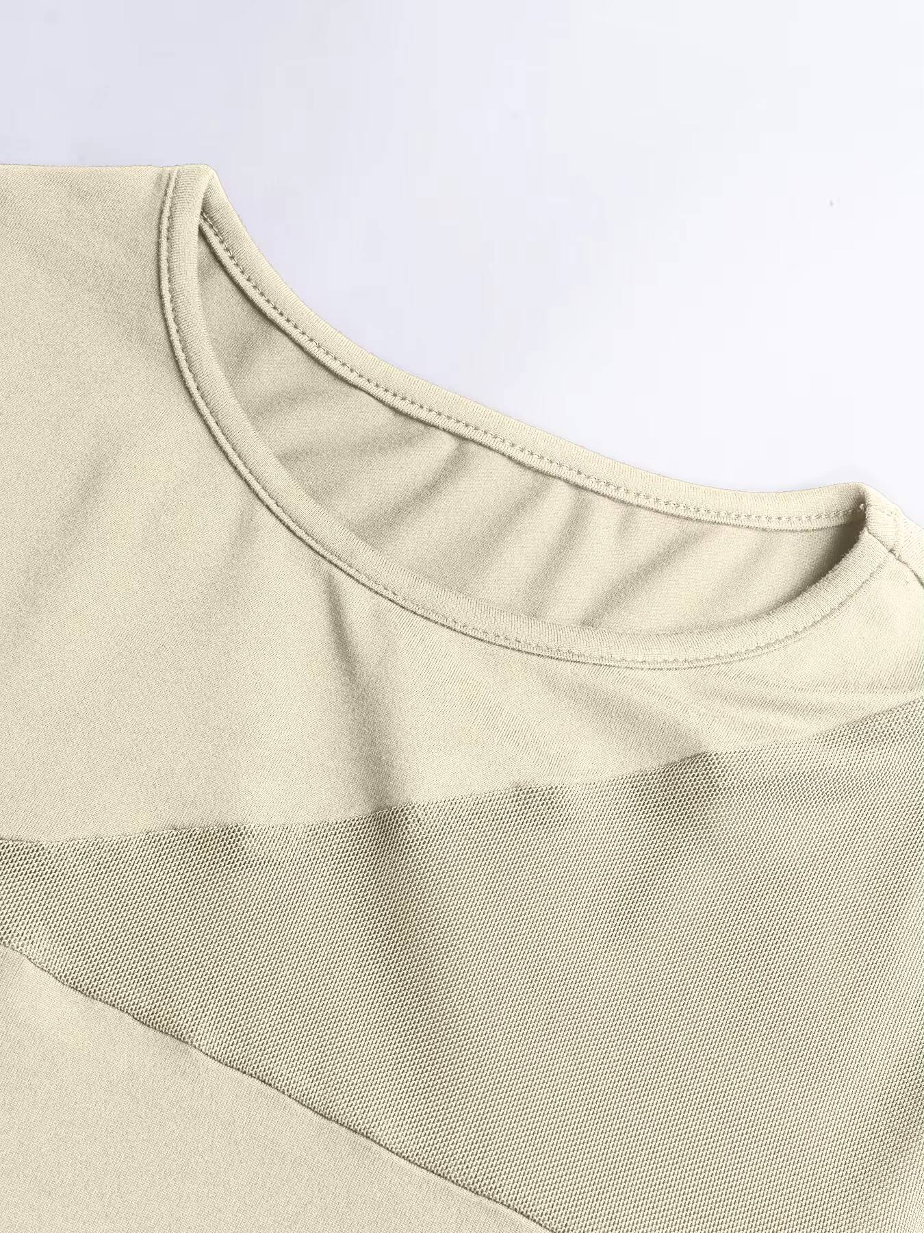 Haut en maille patchwork pour femme, col rond, manches longues, détails découpés, coupe ajustée, élégant, décontracté, chemisier pour femme, haut quotidien printemps-été
