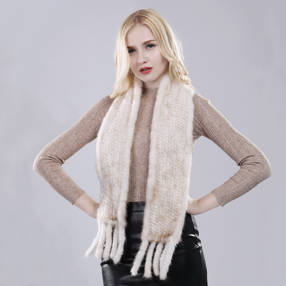 Femmes tricoté à la main réel vison fourrure écharpe naturel chaud vison fourrure silencieux russie dame qualité gland 100% véritable vison fourrure foulards