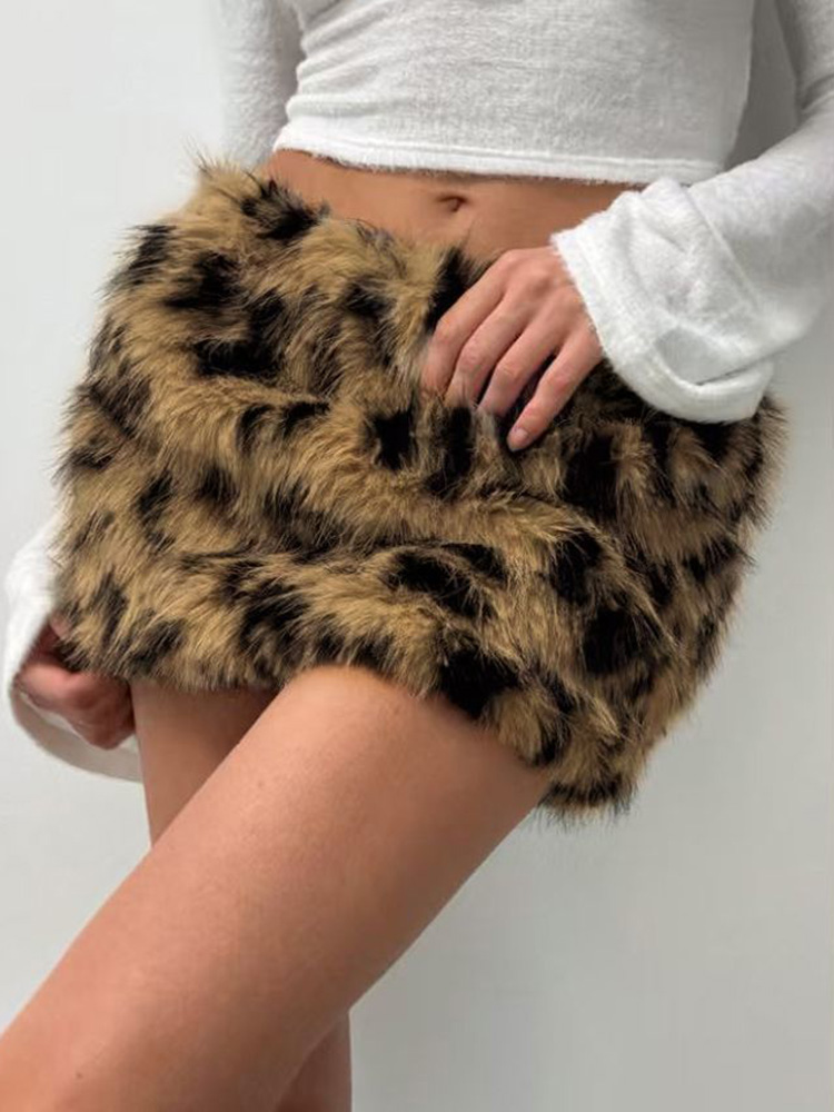 Jupe léopard rétro américaine Y2K pour femmes, fausse fourrure, Streetwear, Mini jupes Sexy, Hip Hop, Vintage, Slim, taille basse, gothique