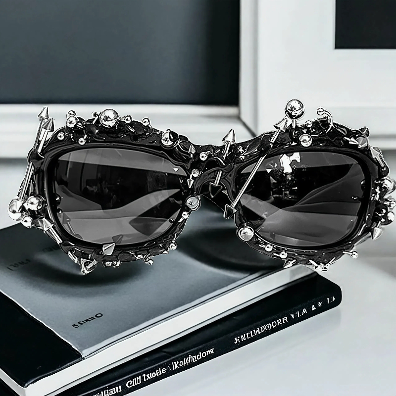 Nouvelles lunettes de soleil personnalisées pour femmes et hommes Punk Rivet cadre lunettes Cool Hiphop danse fête unisexe mode nuances UV400