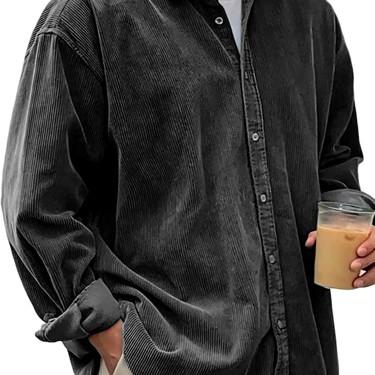 Nouvelle chemise en velours côtelé hommes à manches longues à la mode décontracté ample épais automne hiver Shacket vêtements d'extérieur pour hommes