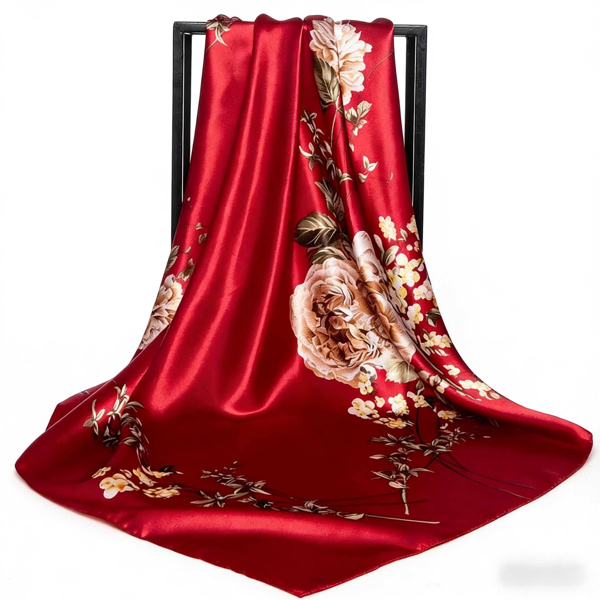 Nouvelle Collection Printemps : Grand Foulard en Soie Synthétique 90 cm, Châle Tendance pour Femme, Cadeau pour la Fête des Trois-Quatre-Neuf-Dix Dames