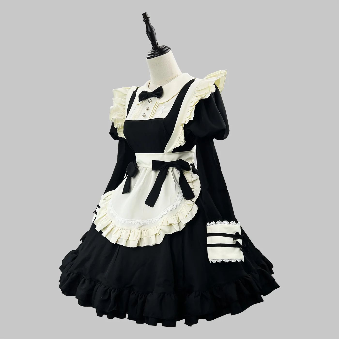 Tenue de demoiselle d'honneur en dentelle de style japonais, costume de serveuse mignon et doux pour café, costumes d'Halloween pour femme, robe gothique lolita de couleur noire
