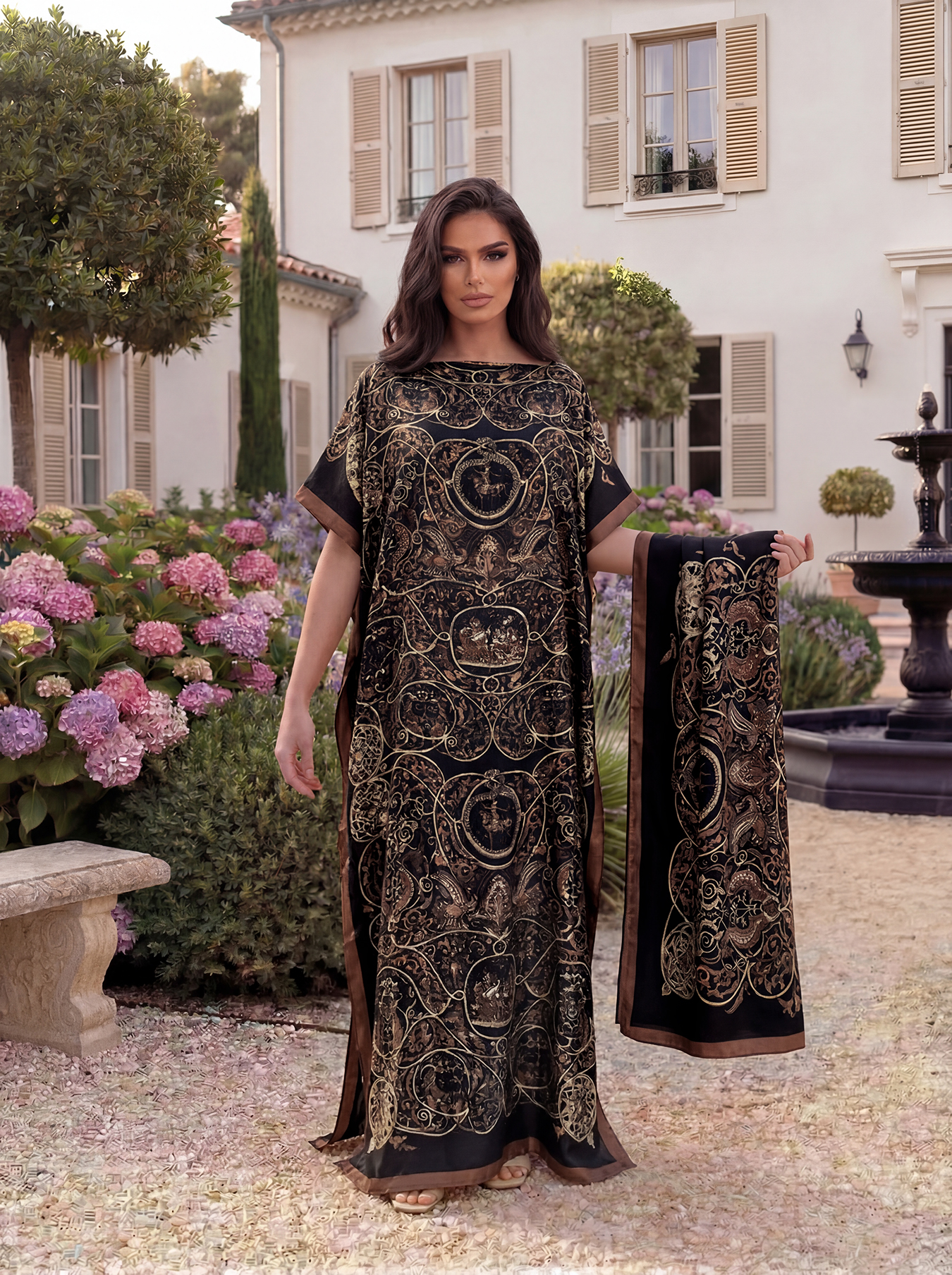 Abaya vintage baroque à imprimé animalier avec foulard, kaftan maxi ample pour femmes musulmanes africaines, tenue d'été pour la plage et les vacances