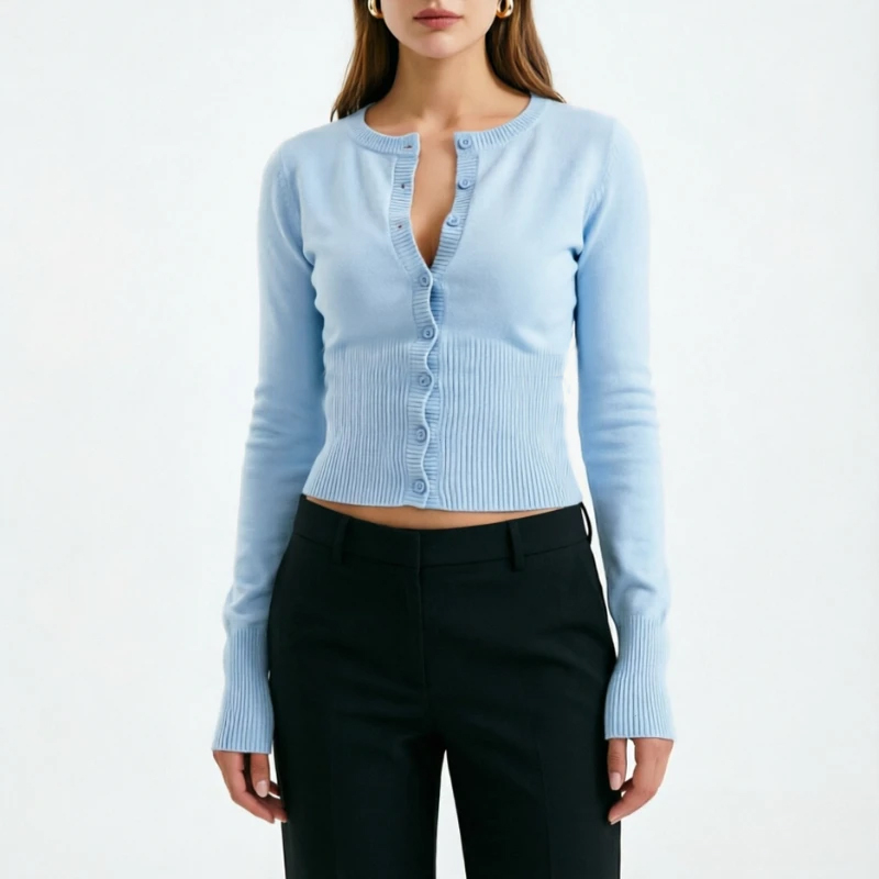 Cardigan en tricot décontracté pour femme, à manches longues, côtelé, patchwork, élégant, coupe ample et courte, tricot féminin