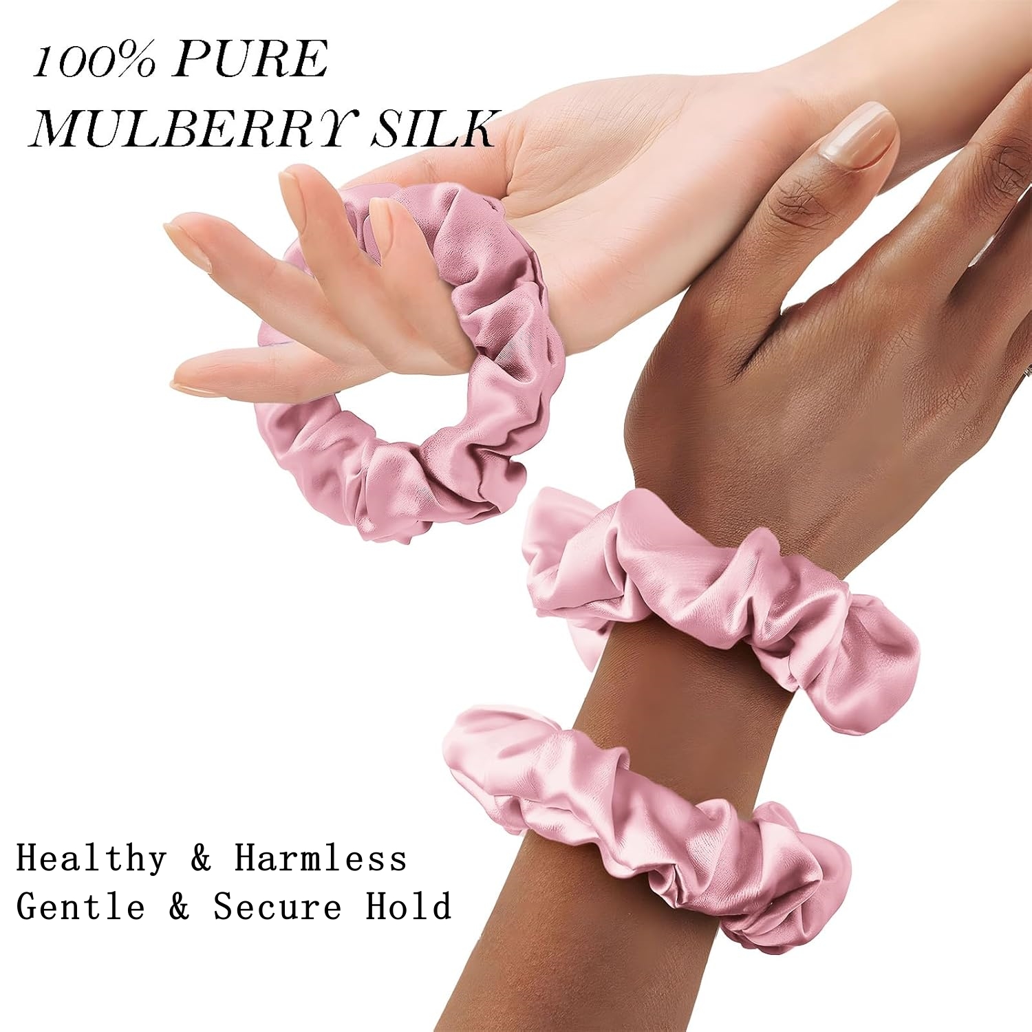 Chouchous en soie de mûrier 100% Pure, 4 pièces, accessoires pour cheveux, chouchous élégants en soie pour femmes, bandeaux doux et durables.