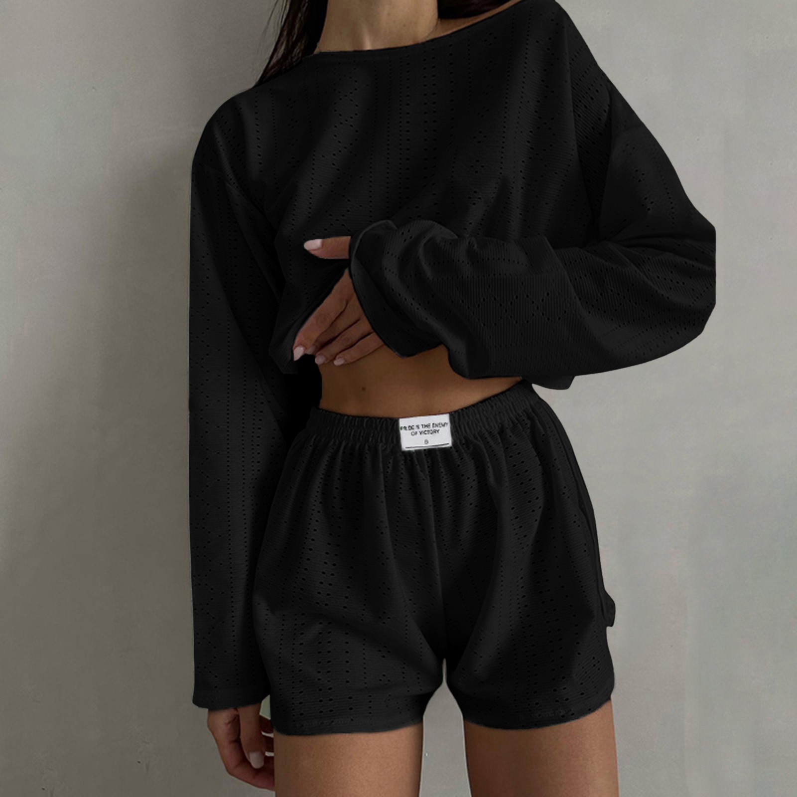Ensemble short et short de bain à manches longues et col rond pour femmes, tenues décontractées, mode estivale, 2 pièces