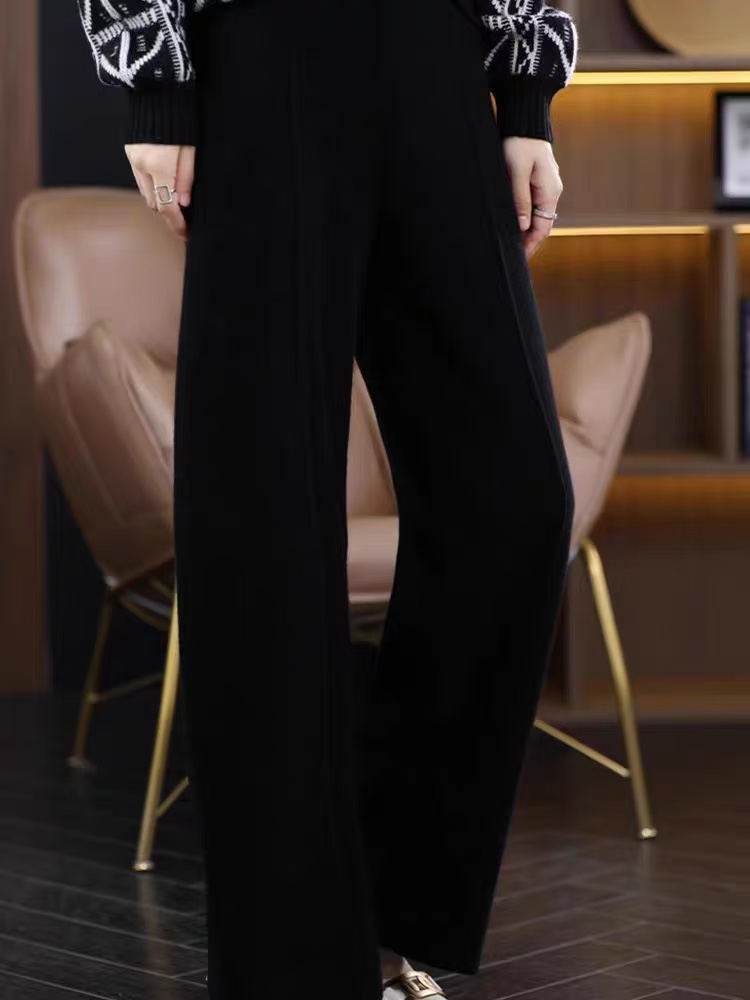 Pantalon à taille élastique pleine longueur pour femme, pantalon coréen décontracté, taille haute, jambe large, chaud, commandé, FJG, automne, hiver