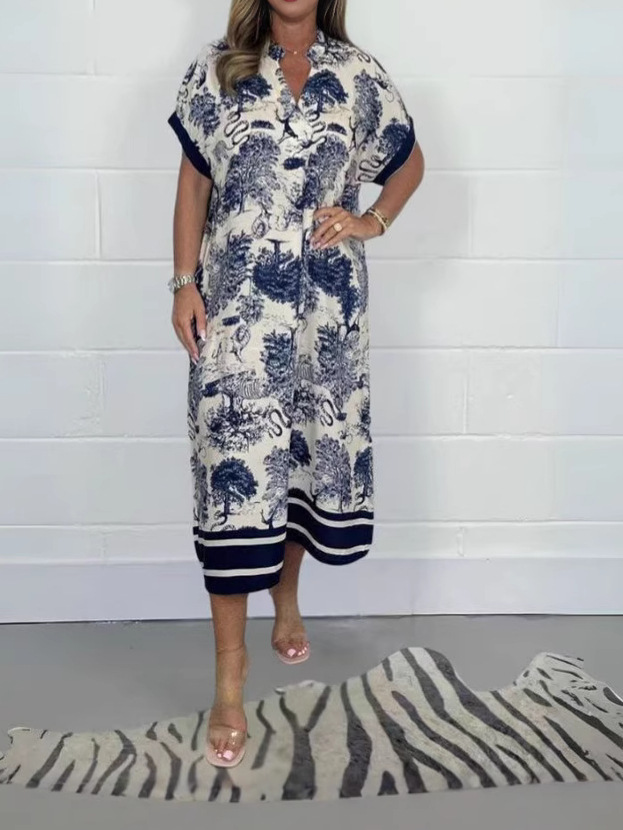 Robe décontractée à imprimé Animal pour femmes, pull à col en v, longueur cheville, jupe ample et élégante, robe une étape, nouvelle mode printemps été 2025