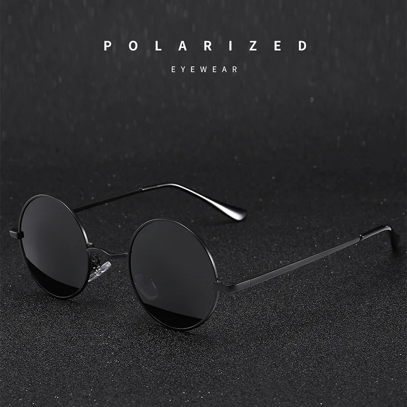 Lunettes de soleil rondes rétro vintage pour hommes, lunettes de soleil de marque pour femmes, monture en métal alliage, verres noirs, lunettes de conduite UV400