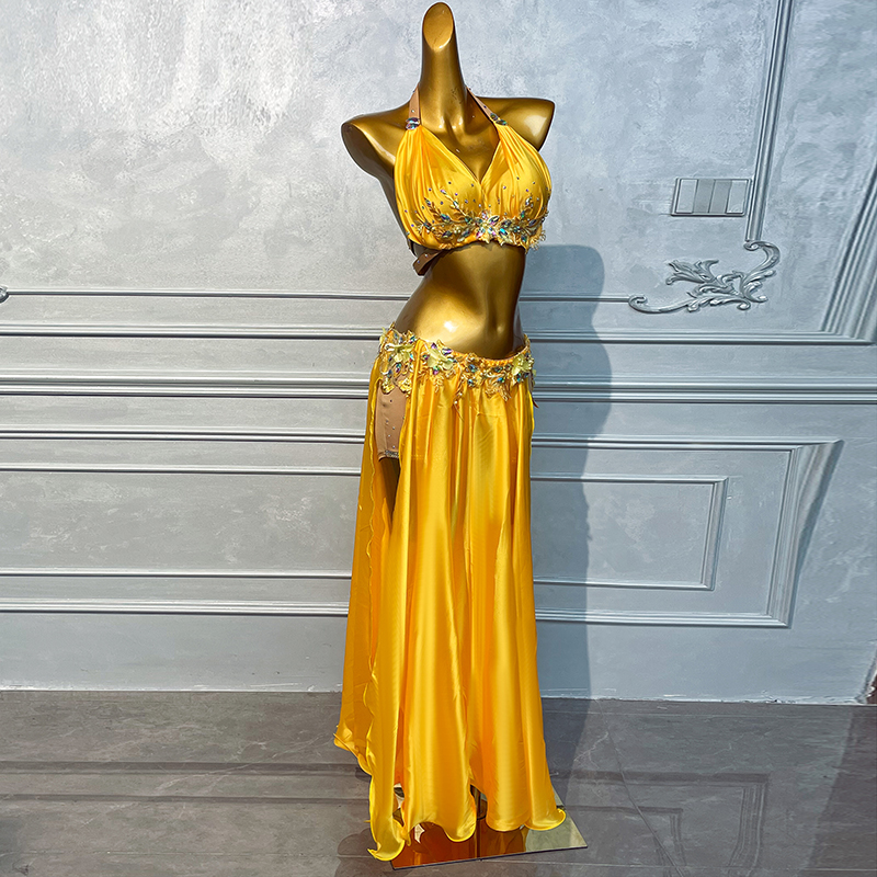 Costume de danse du ventre pour femmes, ensemble de spectacle de pierres AB en Satin haut de gamme, tenue de compétition professionnelle de danse orientale pour adultes