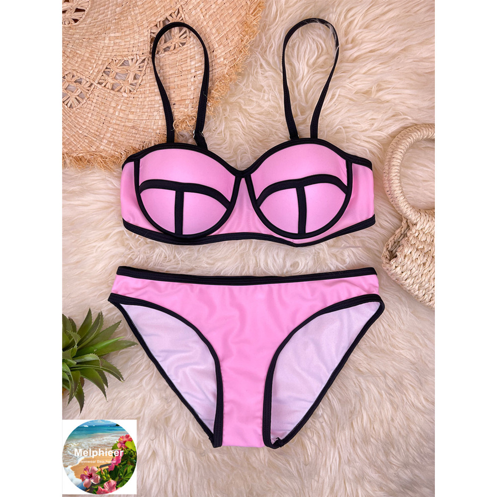 Filles imprimé Bandeau brésilien Push Up Bikini volants Biquini maillots de bain à bretelles pansement maillot de bain vêtements de plage maillot de bain femmes S ~ XL
