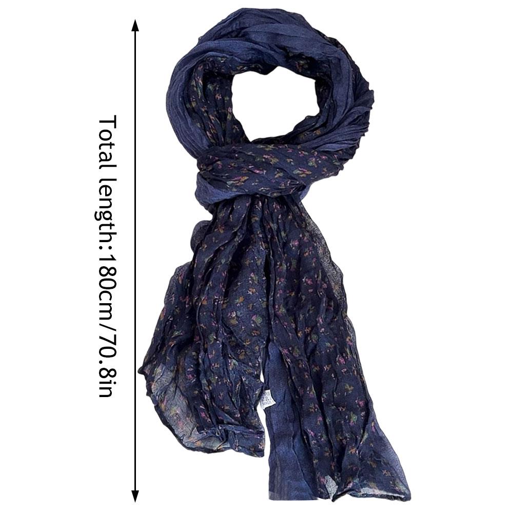 Écharpe d'extérieur en coton et lin, petite écharpe à imprimé Floral, longue bande fine et douce, multifonction plissée, Vintage, châle chaud, hiver