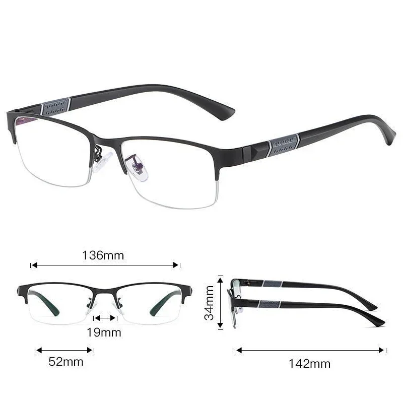Lunettes de myopie photochromiques pour hommes, demi-monture d'affaires vintage, lunettes de vue moins, extérieur, document proxy, lunettes de soleil 0-1.0 à-4.0