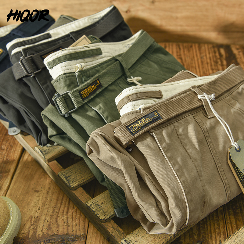 Pantalon Cargo Homme en Coton Printemps-Automne 2026 – Décontracté, Ample, Grandes Poches, Tendance Kaki, Style Harajuku Streetwear