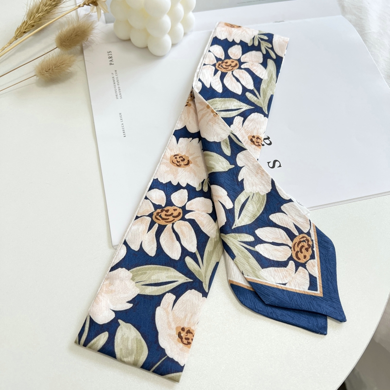 Bandeau imprimé fleuri pour femme, écharpe de sac en satin, long ruban de poignet maigre, écharpes de cou, écharpes de cheveux à la mode