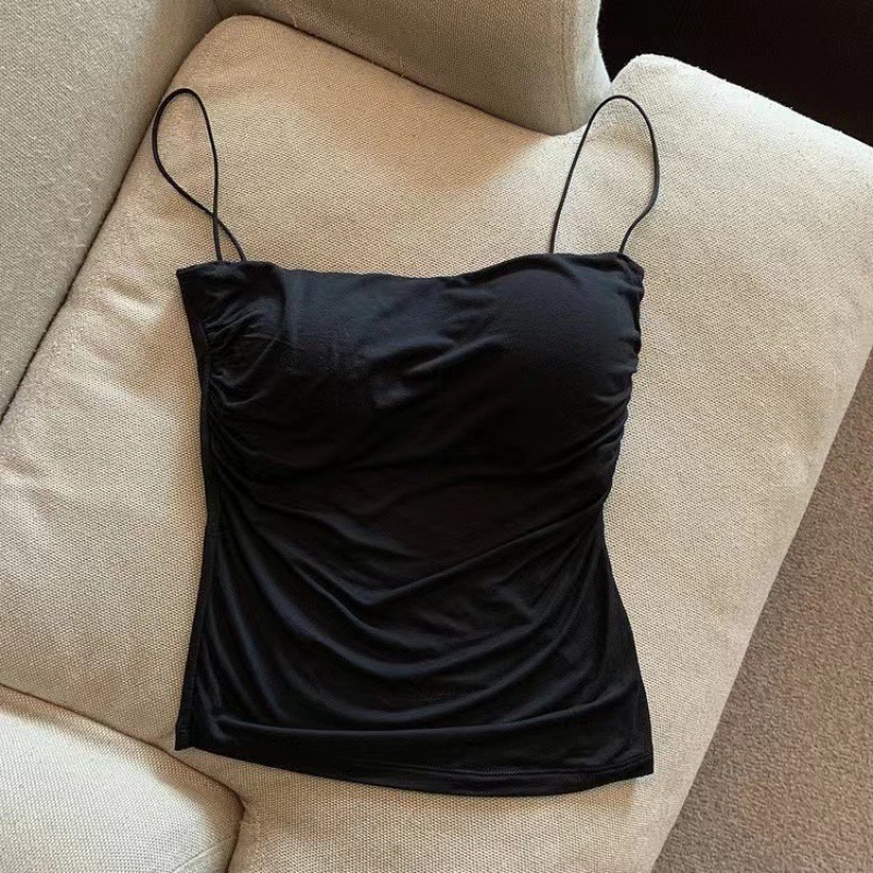 Débardeur sans manches pour femmes, sous-vêtement ajusté, camisole courte sexy à fines bretelles, débardeur blanc uni, style coréen