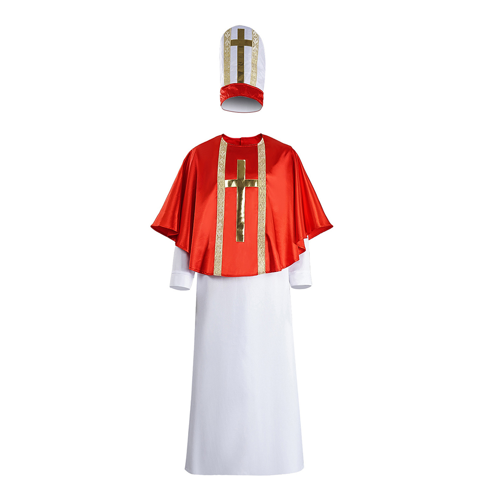 Costume de Prêtre Rétro pour Hommes Adultes, Robe Médiévale de Pape, Cape et Chapeau de Pasteur, Tenue de Fête d'Halloween et de Carnaval