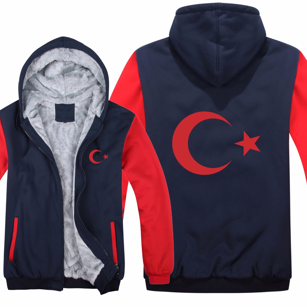 Nouveau hiver drapeaux turcs veste à capuche hommes décontracté épais polaire pays drapeau turquie sweats pull homme manteau
