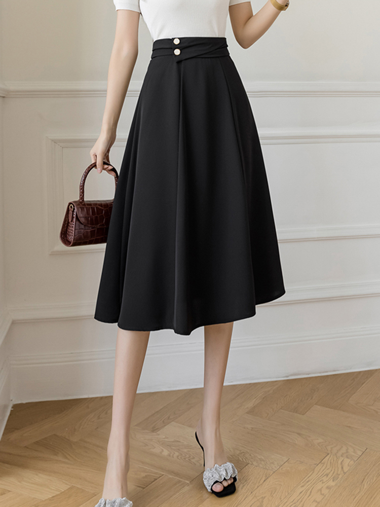 Jupe Longue de Style Coréen pour Femme, Élégante, Taille Haute, Tenue de Bureau, Ligne A, Maxi, Bleu, Noir, Vert, Automne 2024