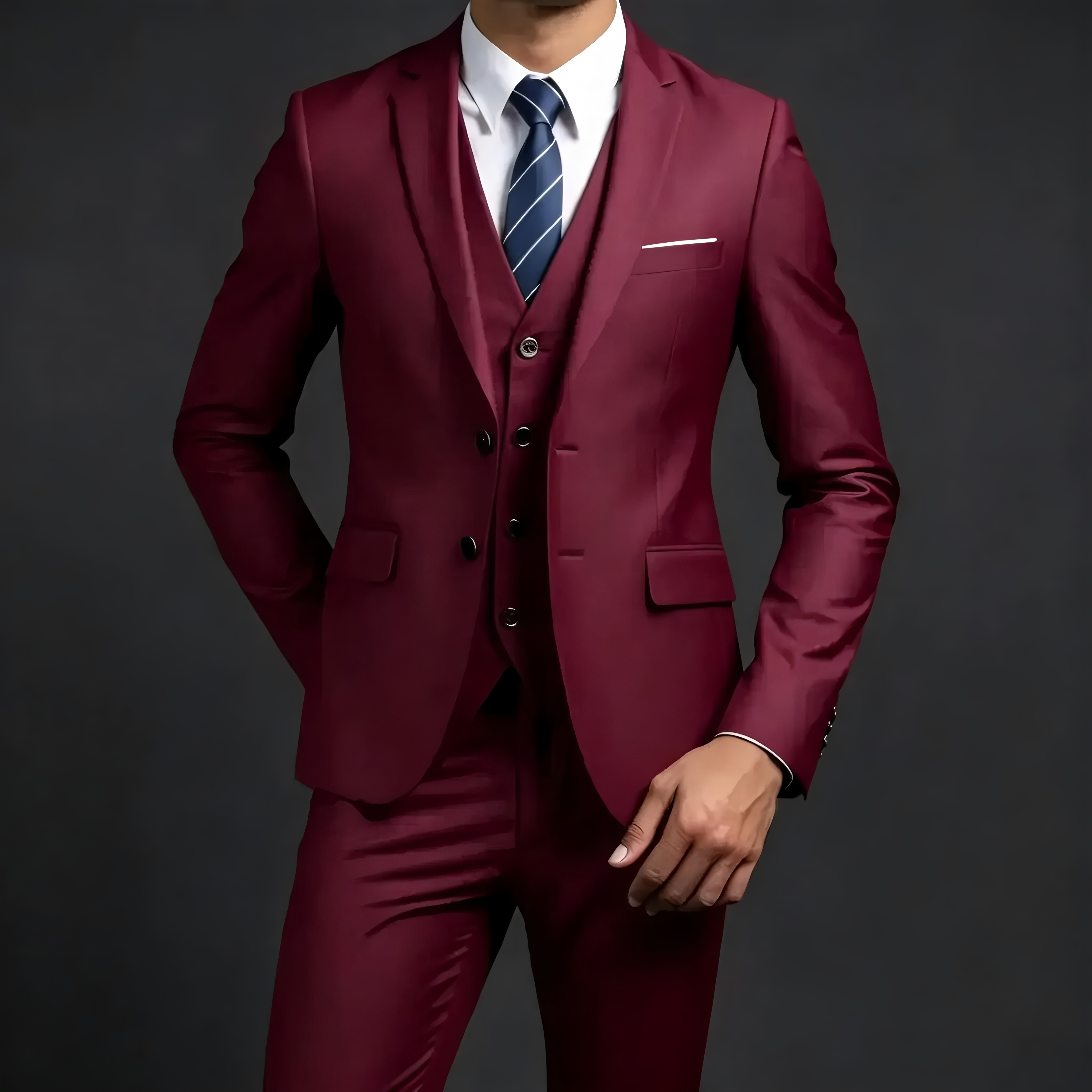 Ensemble de costume d'affaires 3 pièces pour homme, couleur unie, de haute qualité, comprenant un blazer, un gilet et un pantalon, idéal pour mariage, banquet, tenue formelle de marié ou de témoin.