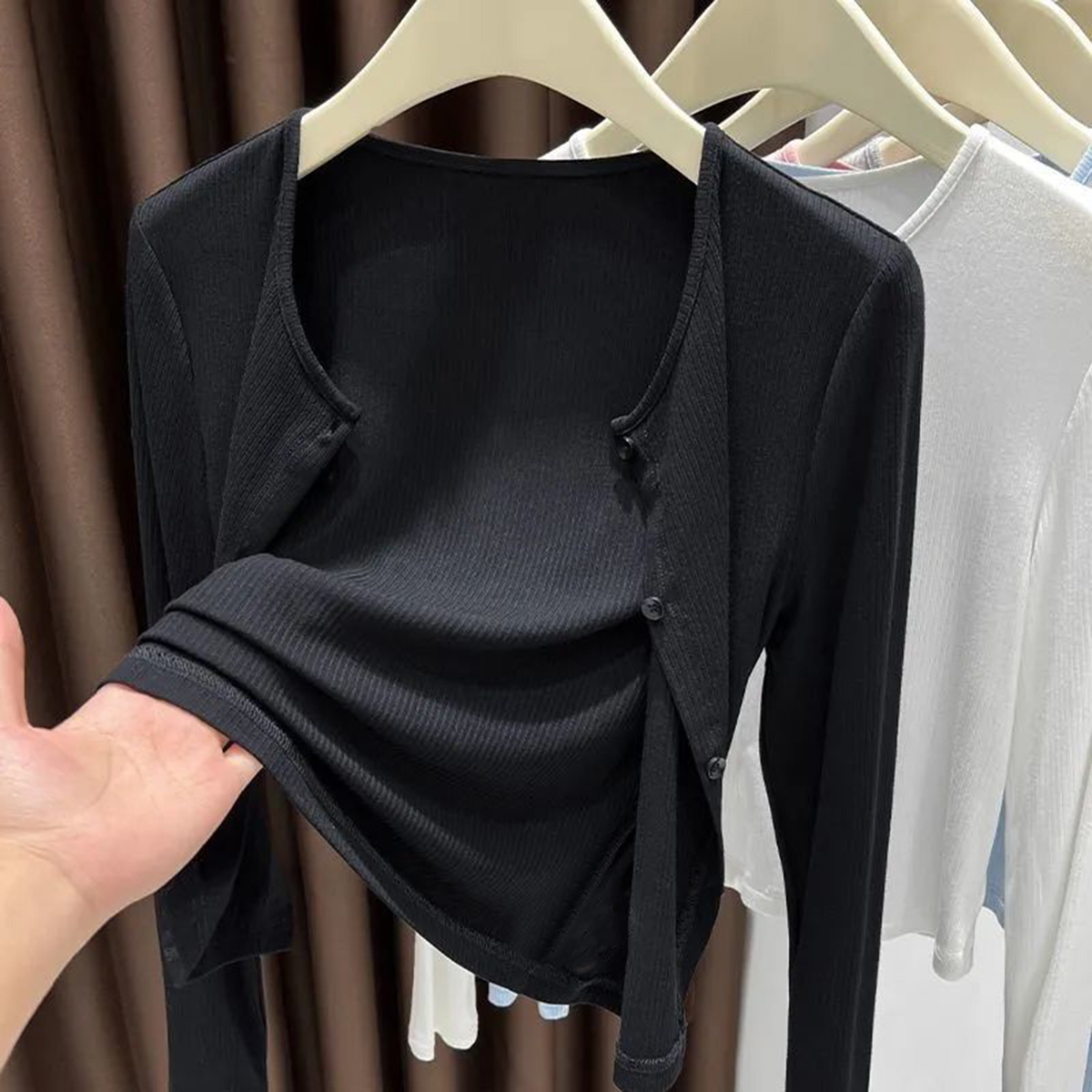 Cardigan asymétrique à boutons pour femme, veste légère à manches longues et col châle, noir/blanc/gris/rose pour robe